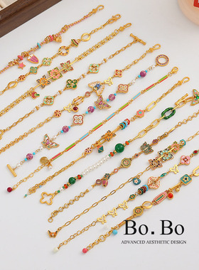 国风不掉色彩色滴油蝴蝶手链女高级精致竹节链条手串复古轻奢手饰