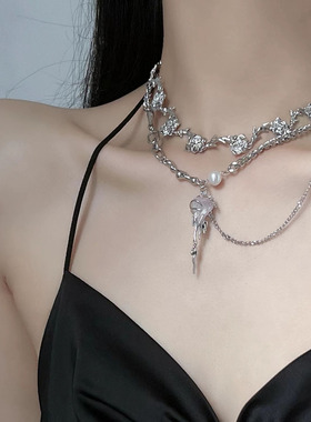 白月光缠绕不规则水晶石项链叠带小众高级玫瑰锁骨链甜酷颈链配饰