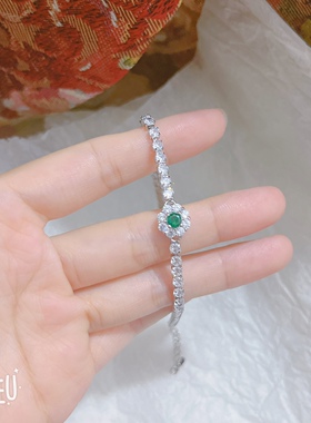 BOBO轻奢绿宝石花朵手链女镶钻设计感精致清冷银色锆石手串手饰