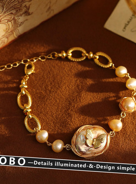 天然粉紫异形淡水珍珠手链女款轻奢小众设计感彩色手串高级感手饰