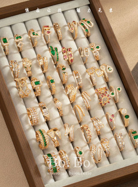 小众高级感精致祖母绿开口戒指