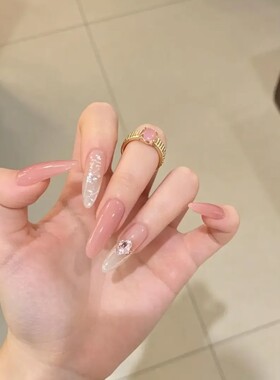 江板丽奈手工穿戴甲樱花蜜桃粉闪钻高级感纯欲风辣妹显白猫眼美甲