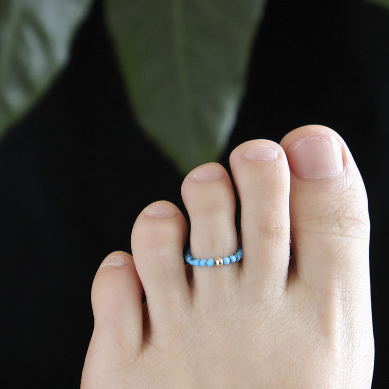 小指脚趾戒指女开口尾戒脚丫合成极细蓝松石弹力线松紧个性指环