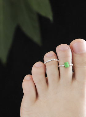 925银冷淡风玉石翡翠脚趾戒指