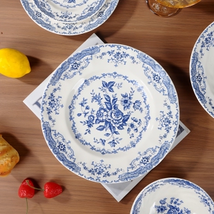 波卡蓝釉中彩陶瓷菜盘简约复古风欧式陶瓷餐盘外贸家用深盘可微波