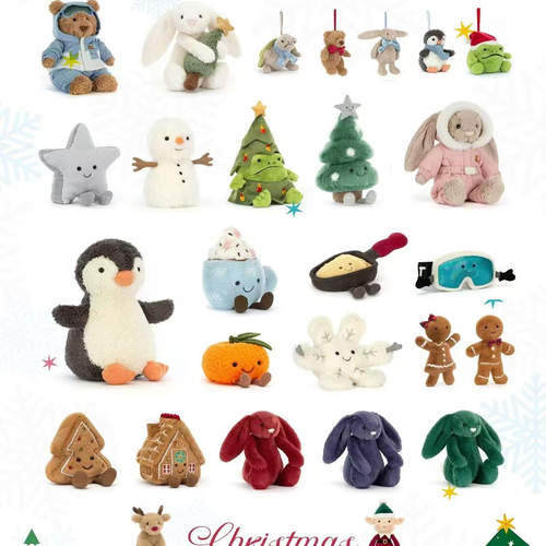 JELLYCAT英国2025新品圣诞树星星花生手套雪景毛绒玩具玩偶公仔