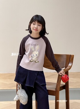 己又合2025秋装新款女童T恤儿童上衣女孩长袖纯棉t洋气打底衫9901