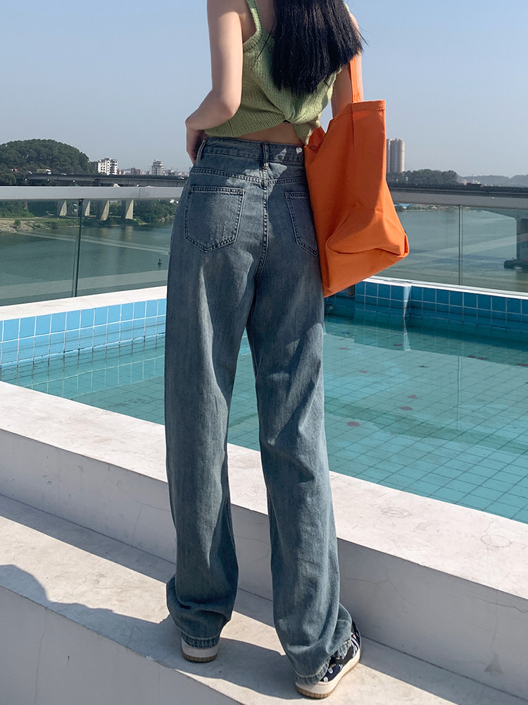 HIGH WAIST STRAIGHT RIPPED JEANS WOMENS SUMMER THIN SECTION 2023 NEW LOOSE DRAPE WIDE LEG MOPPING PANTS WOMEN