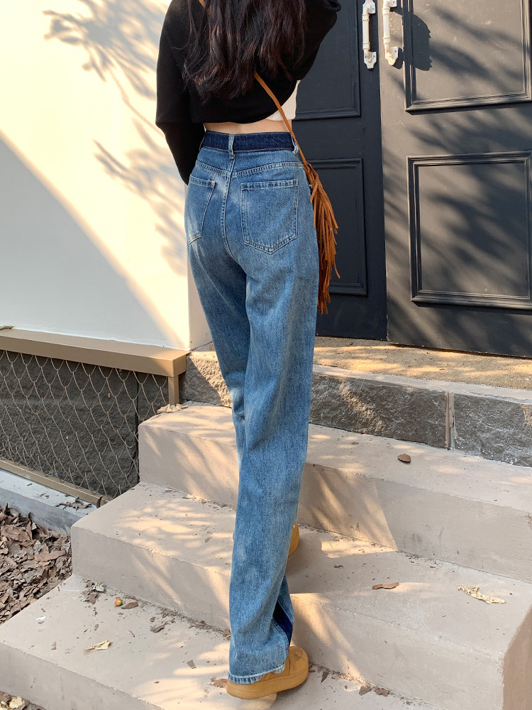 HIGH-WAISTED WIDE-LEG JEANS WOMENS SPRING 2023 NEW LOOK THIN AND VERSATILE DRAPE STRAIGHT-LEG MOPPING PANTS HOT GIRL TIDE