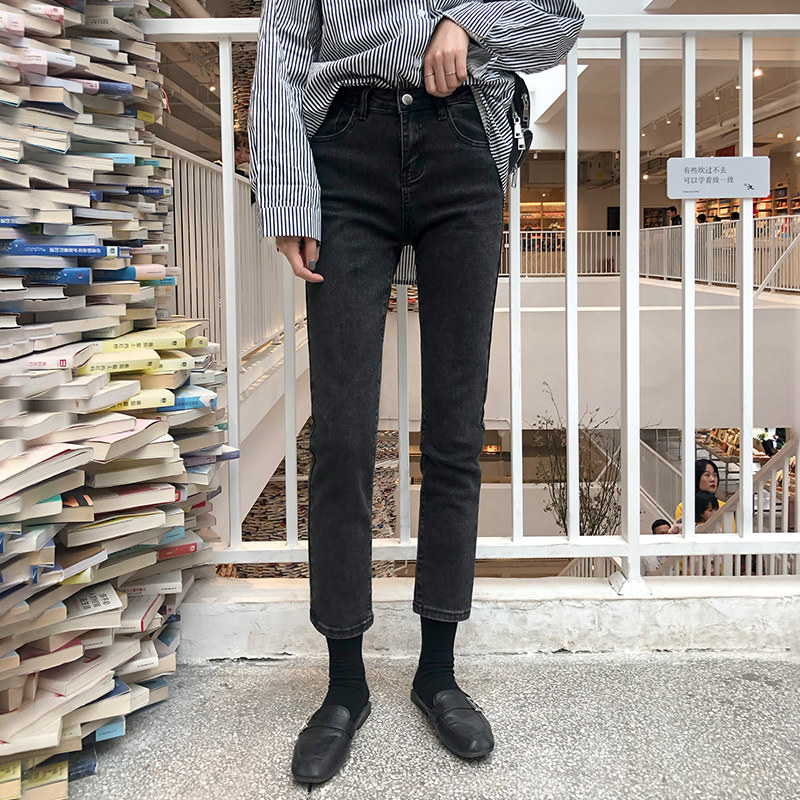 FLEECE HIGH-WAISTED STRAIGHT JEANS WOMENS 2023 NEW WINTER LOOK THIN AND TALL CROPPED LOOSE WIDE-LEG PIPE