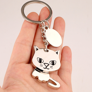 活动猫钥匙扣挂件定制小猫咪纪念品留念创意钥匙圈链环金属平面