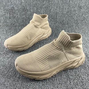 冬季加绒保暖跨境大码休闲鞋飞织袜子高邦弹性鞋口一脚蹬棉鞋厚底