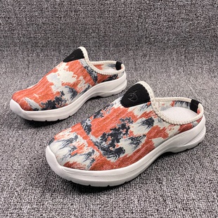 寬腳休閑鞋 外貿(mào)女鞋 印花拼色飛織網(wǎng)布鞋 一腳蹬跨境大碼 輕便半拖鞋