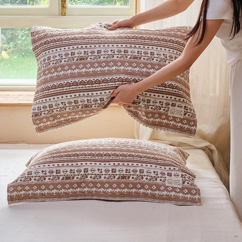 纯棉汉麻纱布枕巾一对新款加厚防头油柔软吸汗成人家用盖巾枕头巾