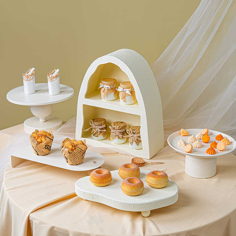 欧式奶白色甜品台摆件木质展示架