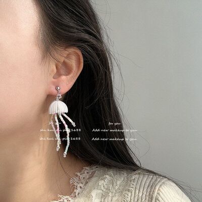 仙气海洋水母流苏耳钉女ins百变娇娃个性独特时尚氛围上镜耳饰品