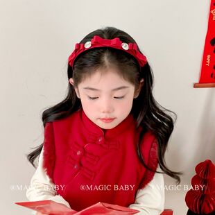 重工水钻红色蝴蝶结发箍女童新年发饰气质公主高级感头箍儿童发饰