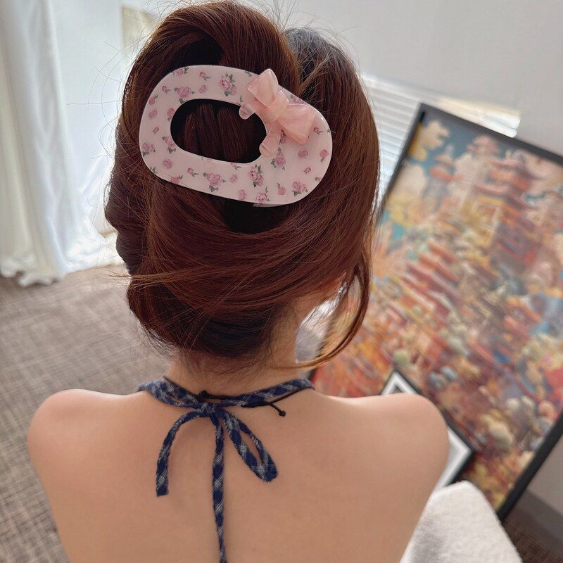 韩系甜美粉碎花鲍鱼夹气质蝴蝶结