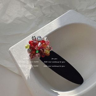 千色霓虹串珠彩色发夹女手工花朵侧边刘海夹碎发夹文艺高级感发饰