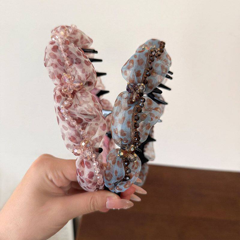 重工水晶网纱豹纹带齿发箍女高级