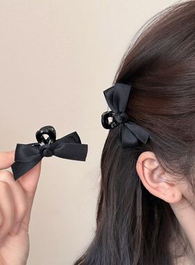 黑色蝴蝶结公主头抓夹侧边前额高级感小抓夹高颅顶发卡小巧刘海夹