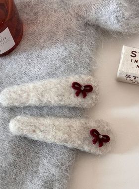 奶油甜妹秋冬温柔甜美樱桃蝴蝶结发夹百搭bb夹碎发女生刘海夹发饰