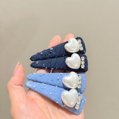 韩国东大门牛仔爱心珍珠闪钻发夹少女百搭甜美简单刘海碎发BB夹子