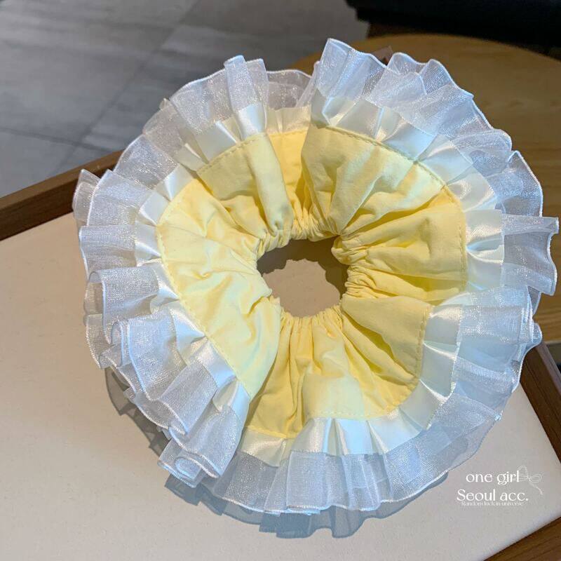 【黄油布丁】明黄双层褶皱花边双层发圈韩版高级感肠圈发绳头饰女