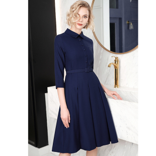 绝色时尚ol职场轻熟女装 赫本风POLO领连衣裙收腰显瘦气质女神范