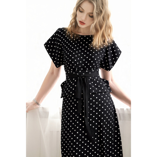 2025夏季轻熟风气质简约高级感可拆卸腰封式蝙蝠袖连衣裙知性女装