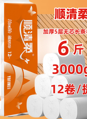 东顺顺清柔卫生纸3000g克橙A6552无芯3kg卷纸手纸纸厕纸母婴适用