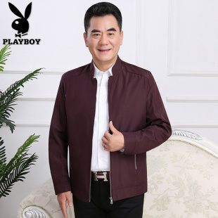 花花公子春秋季夹克薄款男装外套中年休闲上衣中老年爸爸春装衣服