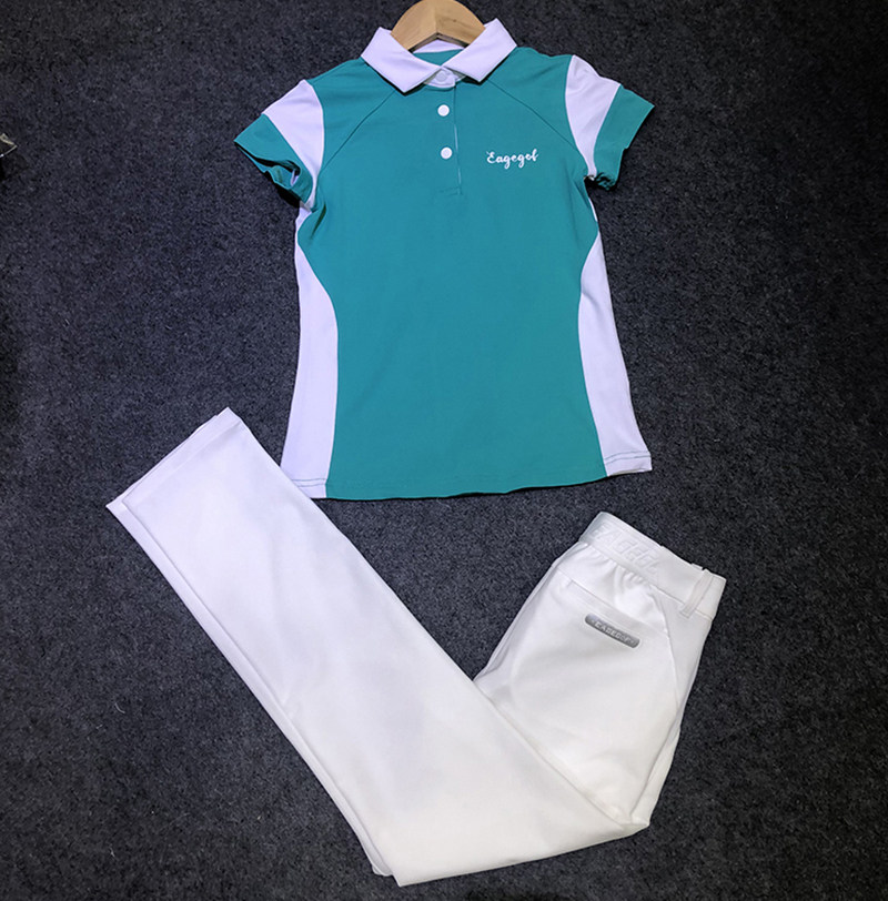 儿童高尔夫球服装 女童短袖长裤套装golf童装舒适 青少年运动衣服