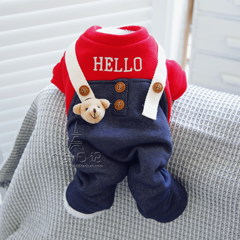 狗四脚衣帅气牵引绳加绒红色