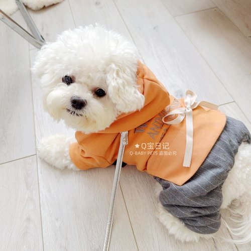 【品牌】可牵引宠物比熊雪纳瑞泰迪狗狗衣服秋冬装四脚衣帅气可爱