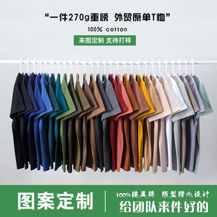 (高端外贸短袖定制)270g重磅纯棉正肩圆领印logo团体服工作服t恤