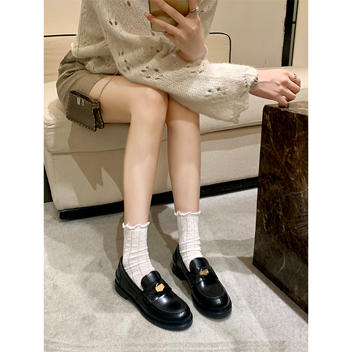 miu风真皮金币乐福鞋复古小皮鞋