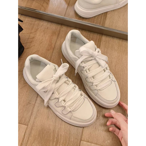 miu风真皮厚底小白鞋女