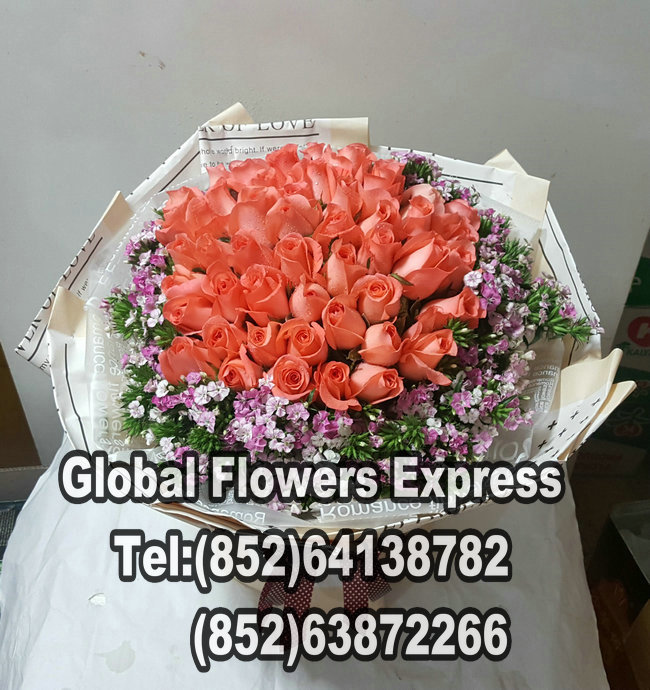 52枝深粉玫瑰花束香港鮮花速遞尖沙咀送花香港花店網絡情人節訂花