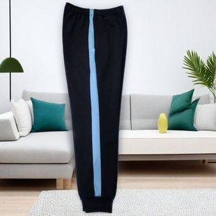 定制 宽松收口运动校裤 校服裤 子中小学生藏蓝色拼浅蓝宽条束脚裤