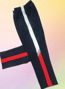 校服裤子藏蓝色校裤运动裤冬季加绒初高中生红白一道杠宽边直筒裤