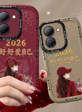 适用于vivoy78手机壳y77保护套y76个性y73s创意y70s高级y53s简约防摔红色软硅胶2026爱自己带挂绳女镜头全包