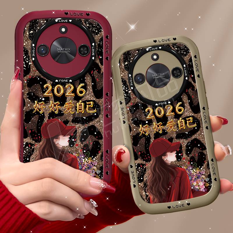 适用于荣耀x50手机壳x50pro保护套x50GT女款x50i气质x60pro耐用x70i高级硅胶x40防摔软壳简约新款豹纹带挂绳