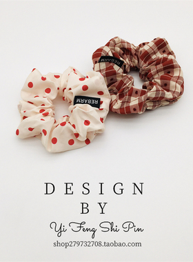 红色格纹大肠发圈网红2025新款布艺波点头绳甜美清新气质发绳马尾