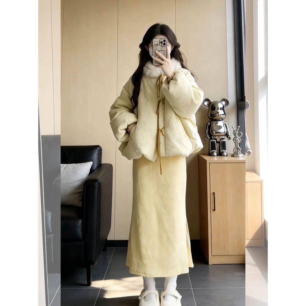 新中式毛绒立领短款棉服外套高级感气质旗袍连衣裙冬季新款两件套,女装/女士精品,时尚套装,淘宝优惠券,粉丝福利购,淘宝优惠卷