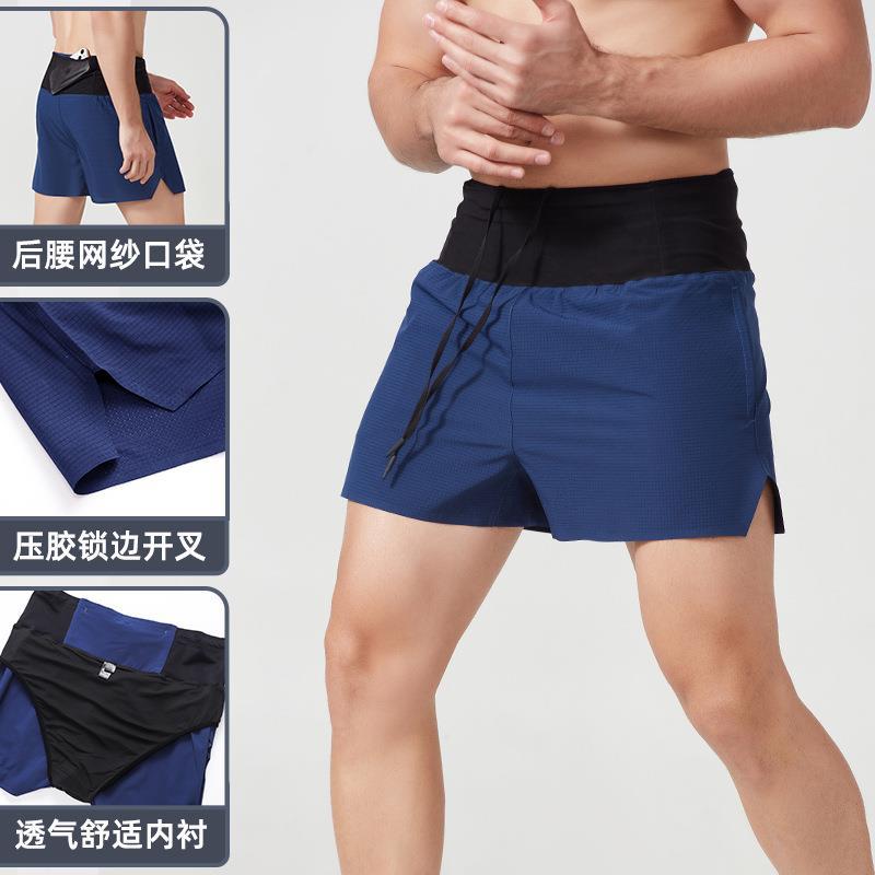 男士加大码宽松健身裤马拉松跑步训练裤高腰运动短裤带内衬多口袋