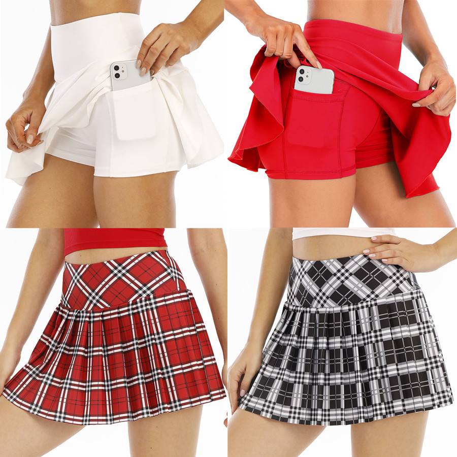 女士百褶网球运动半身裙假两件防走光瑜伽短裙带口袋跑步健身伞裙,运动服/休闲服装,运动半身裙,淘宝优惠券,粉丝福利购,淘宝优惠卷