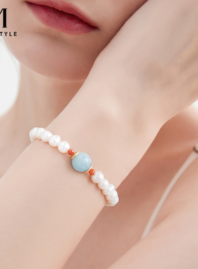 海蓝宝珍珠红玛瑙手链女款