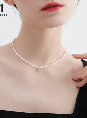 mck山茶花仿珍珠项链小香风颈链