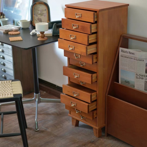 小屋日记实木复古多抽柜黄铜把手